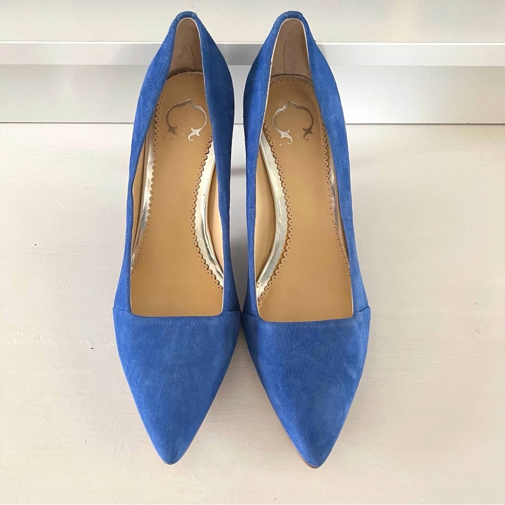C. Wonder Blue Azure / Cerulean Blue Suede Leather Heels Size 7